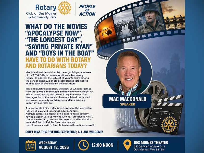 Mac Macdonald will bring movie stories and leadership lessons to Des Moines Rotary event on Wednesday, Aug. 12